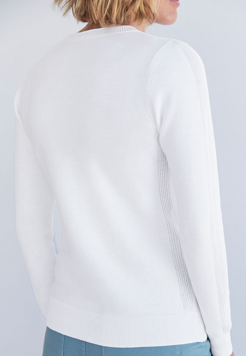 Eloise Long Sleeve Pure Cotton Crew Cardigan  - Soft White
