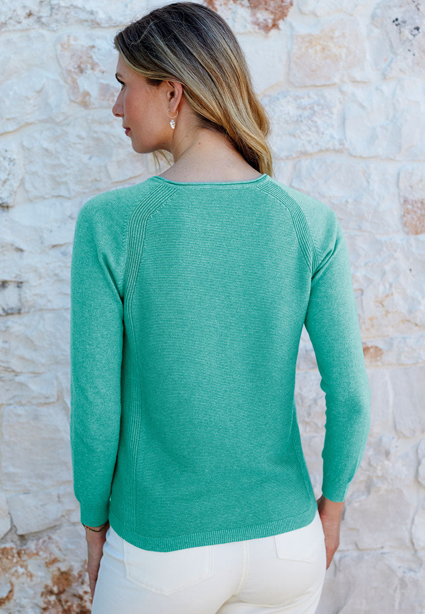 Eloise Pure Cotton Long Sleeve Jumper - Summer Aqua Blue Flattering easy-to-wear Lightweight Knit Back View