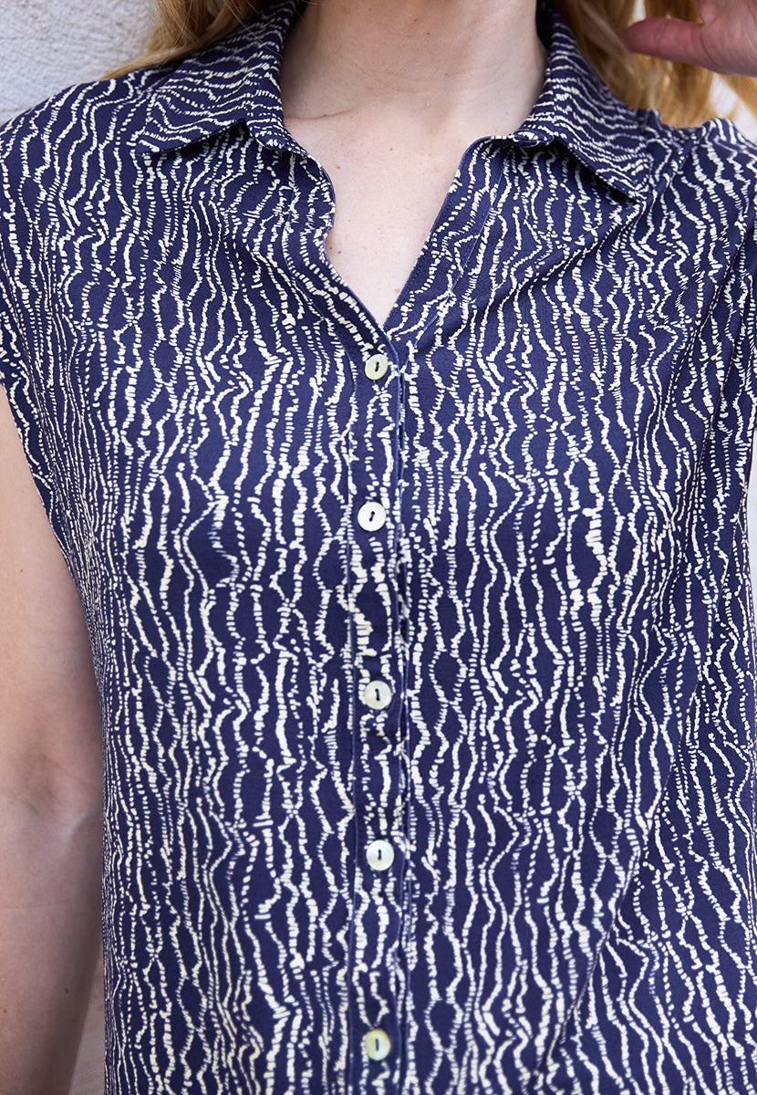 Erin Open Collared Neck Jersey Shirt - Mirmande Print