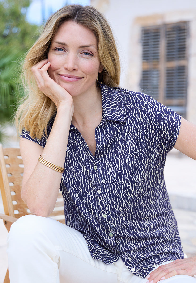 Erin Open Collared Neck Jersey Shirt - Mirmande Print