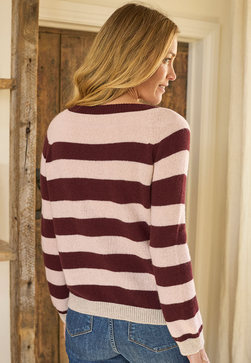 Erin Merino Striped Jumper - Fig/Soft Pink Back View