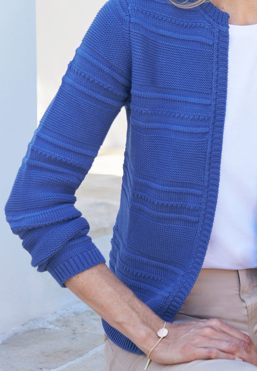Esme Long Sleeve Pure Cotton Cardigan - Lapis Blue