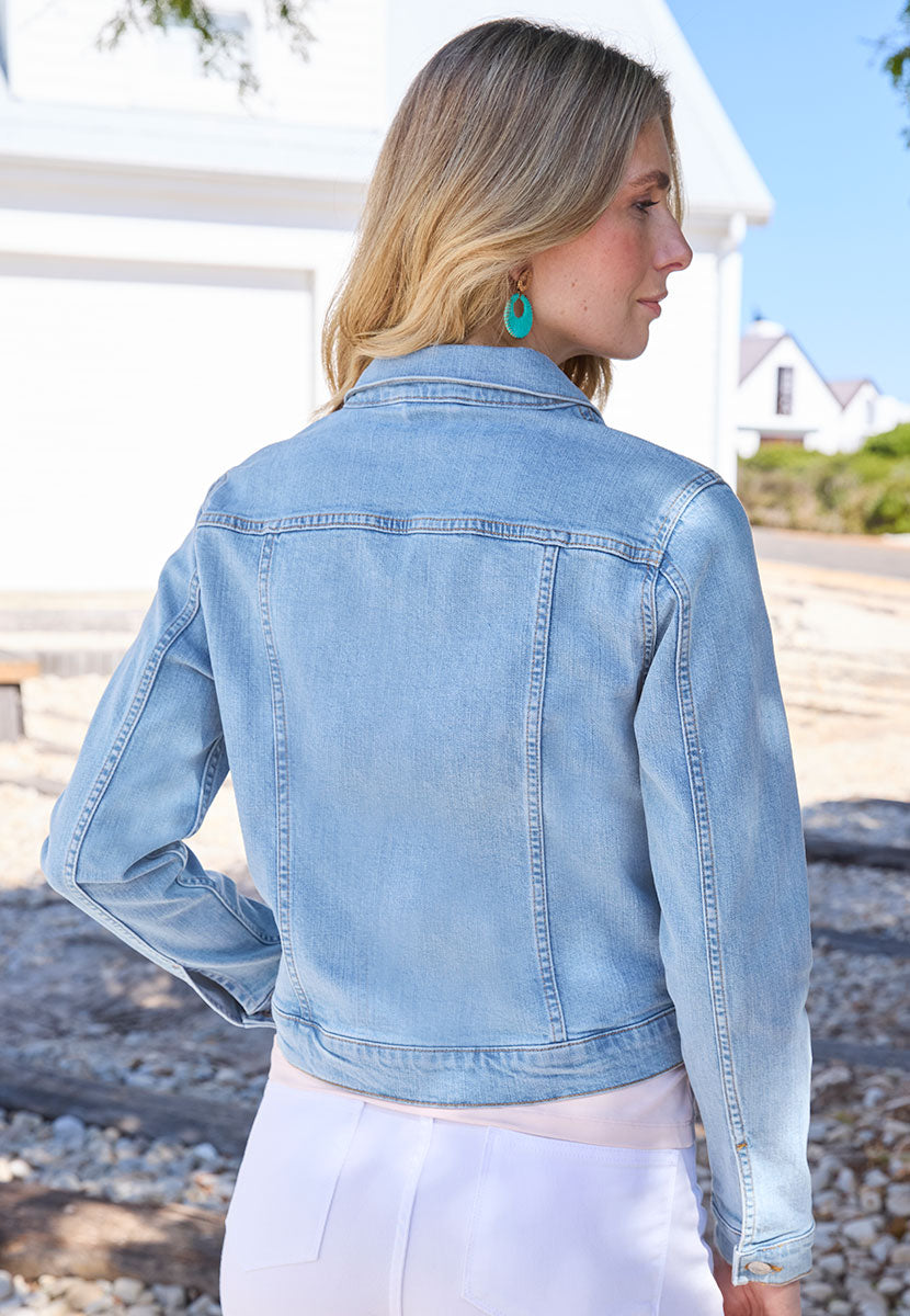 Estelle Classic Denim Jacket - Light Denim Western-Style Design with Elevated Details Perfect Layering Piece Offering Both Style and Timeless Versatility Back View