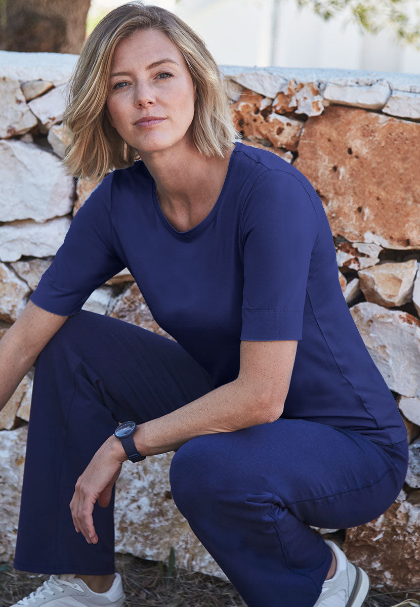 Esther Short Sleeve Bamboo Top - Navy