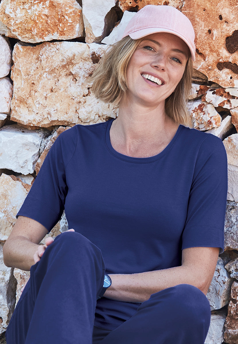 Esther Short Sleeve Bamboo Top - Navy