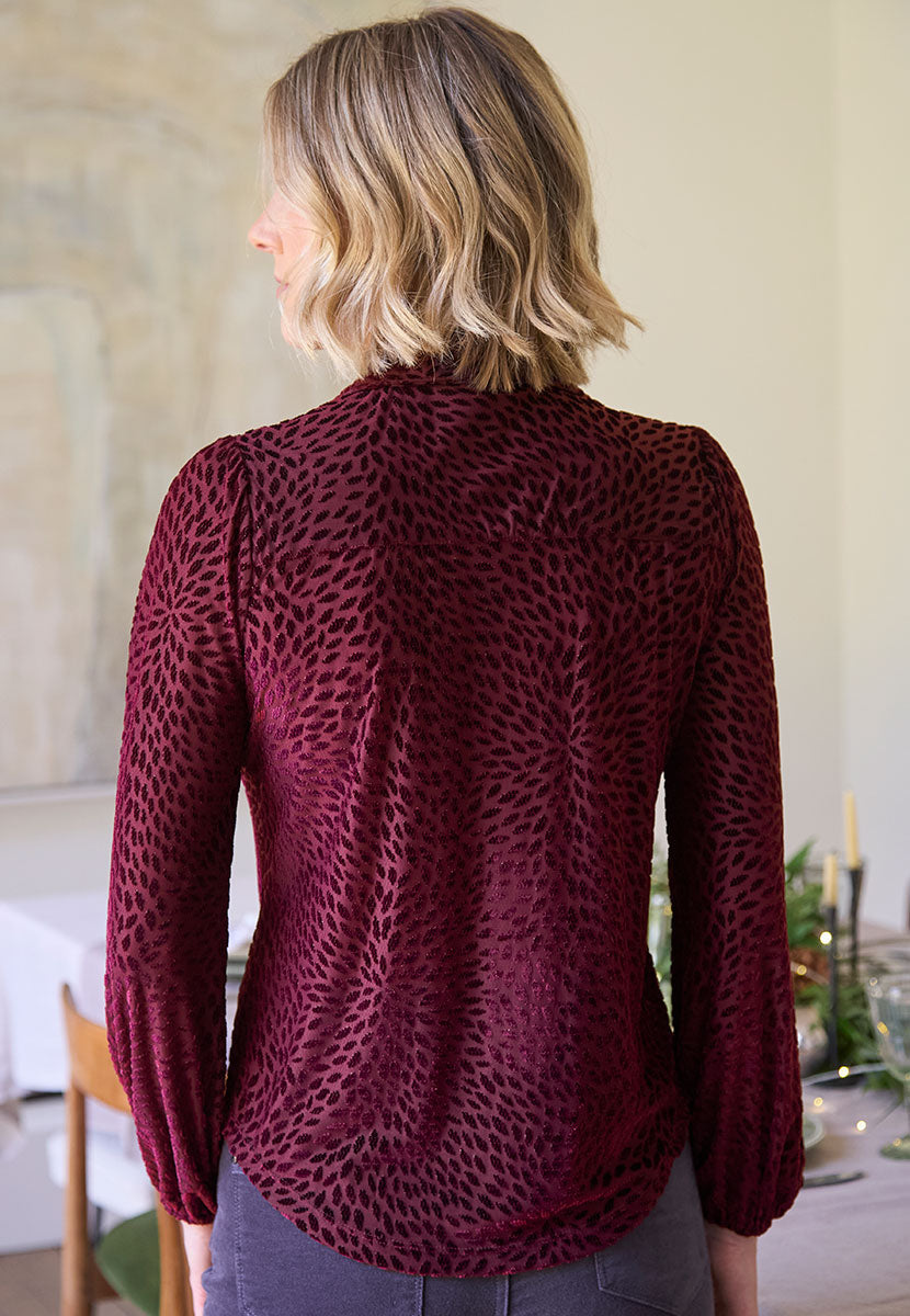Evangeline Devoré Long Sleeve Top - Berry Back View
