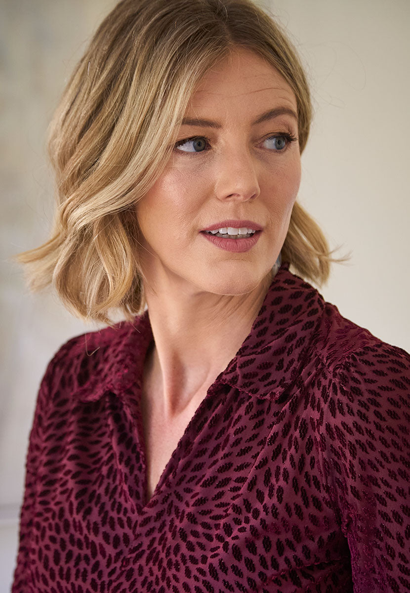 Evangeline Devoré Long Sleeve Top - Berry Detail View