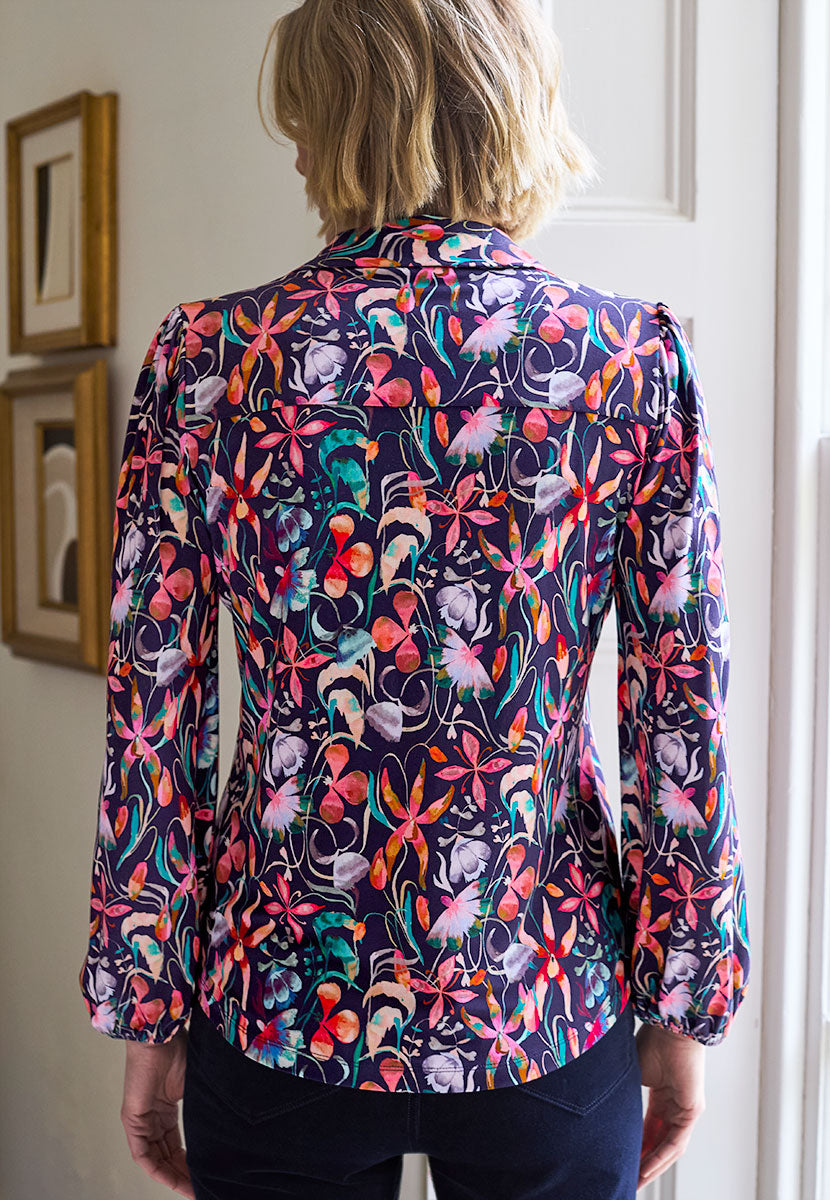 Evangaline Long Sleeve Jersey Blouse - Linara Print Back View