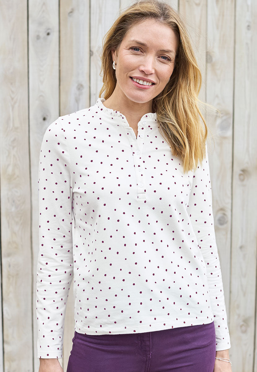 Evie Long Sleeve Henley Top - Berry Spot