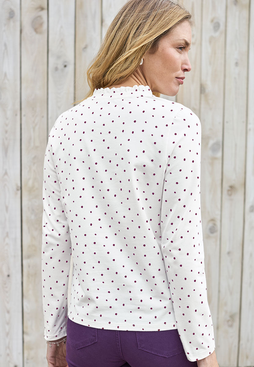 Evie Long Sleeve Henley Top - Berry Spot