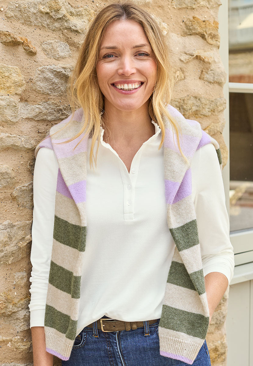 Evie Long Sleeve Henley Top - Ivory