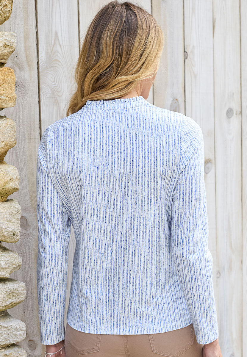 Evie Long Sleeve Henley Top - Blue Stripe