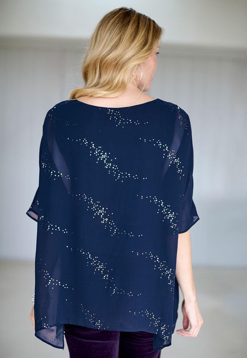 Farrah Crew Neck Jersey Top - Navy Back View