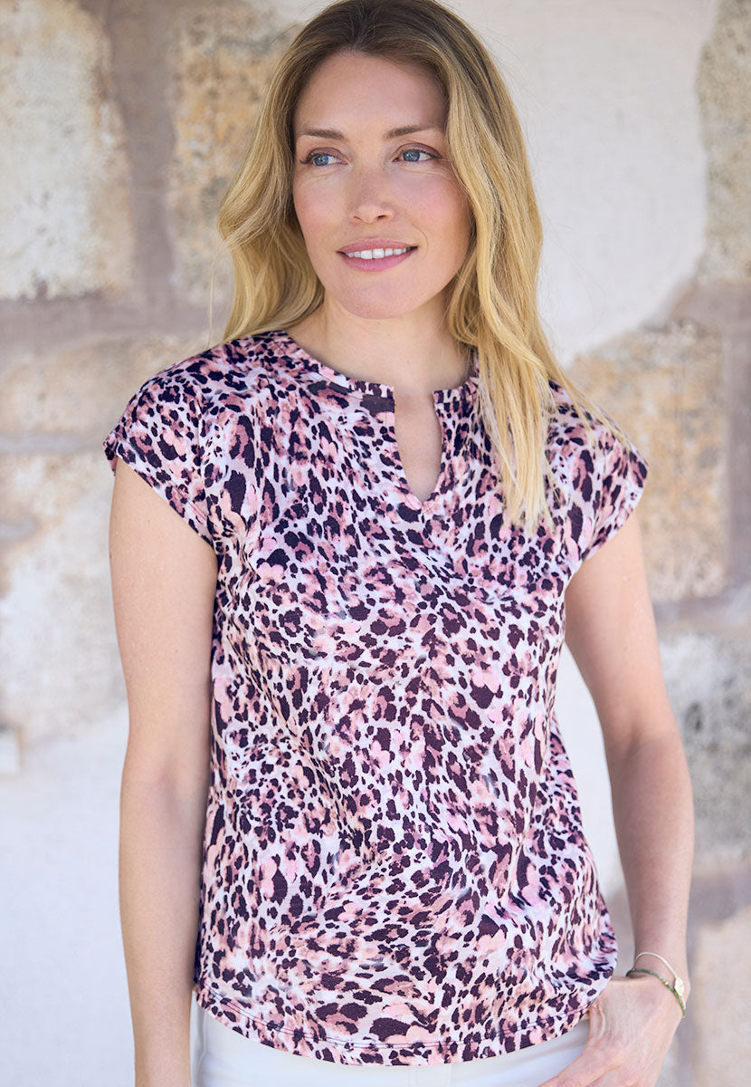 Fern Short Sleeve Cotton Jersey Top - Animal Print