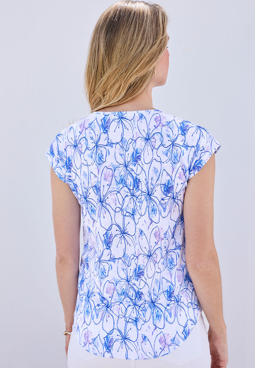 Fern Multi-Colour Cotton Jersey Top - Dali Print Short Sleeve Cotton Slub Jersey Back View