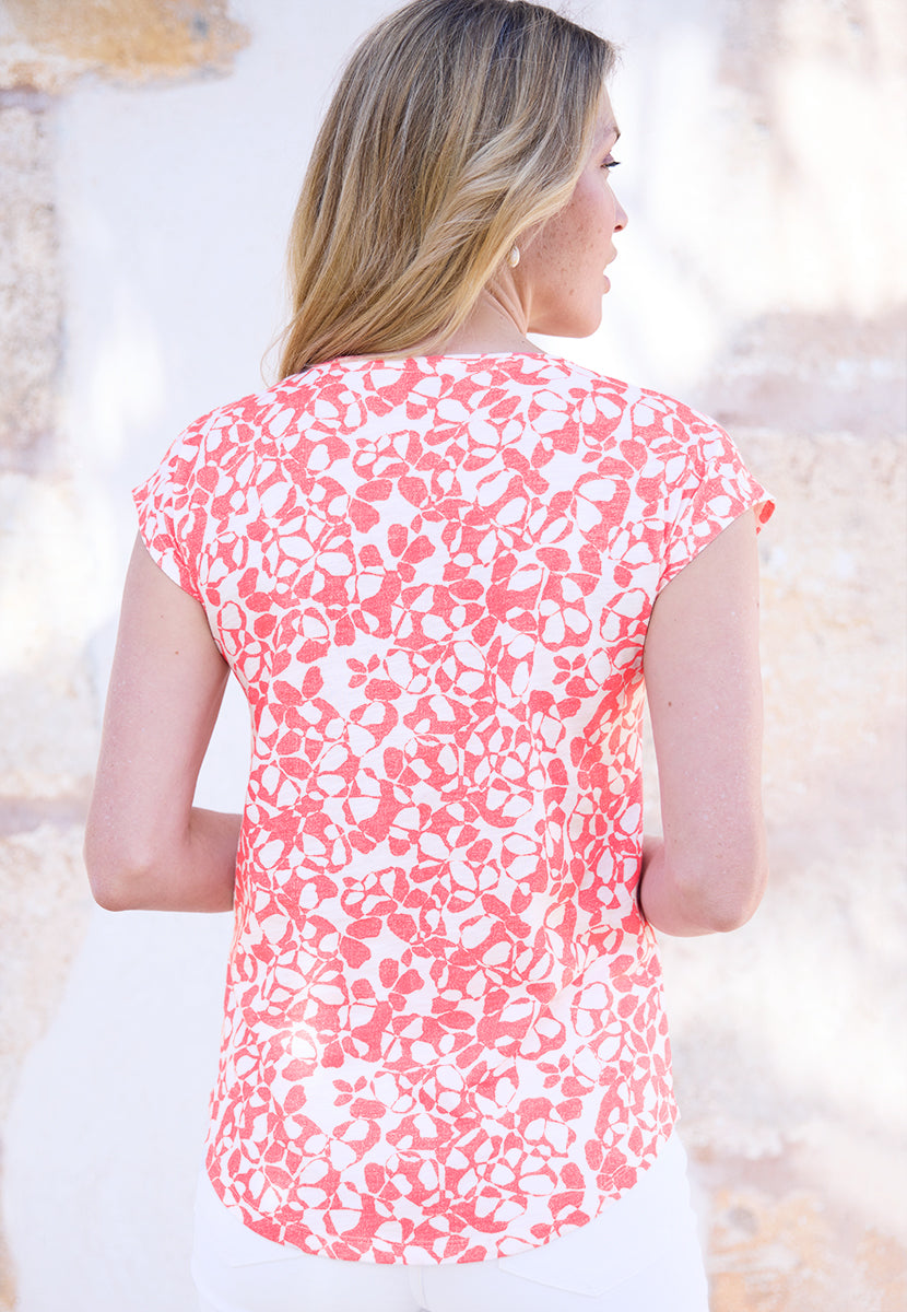 Fern Short Sleeve Cotton Jersey Top - Watermelon Print