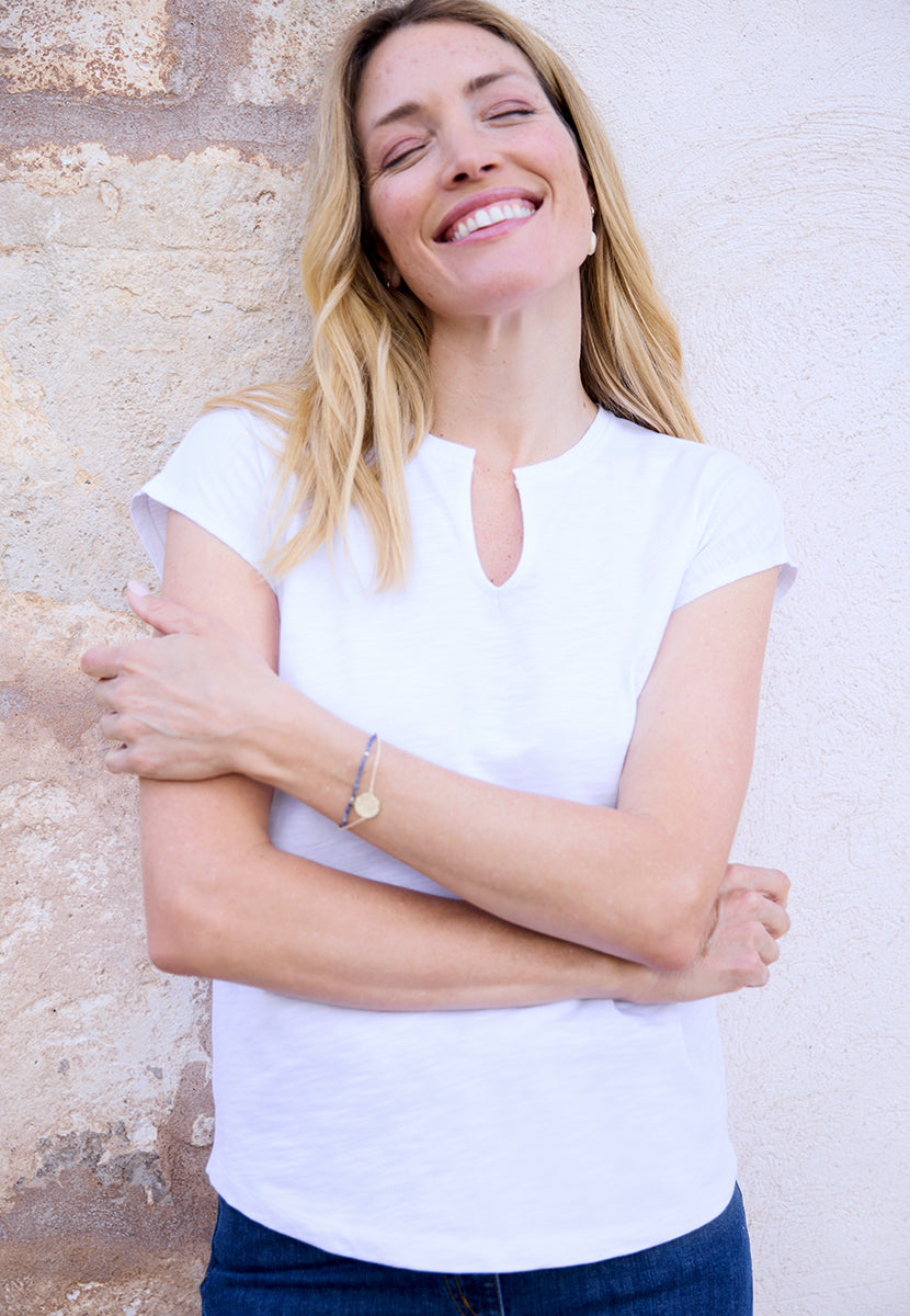 Fern Short Sleeve Cotton Jersey Top - White