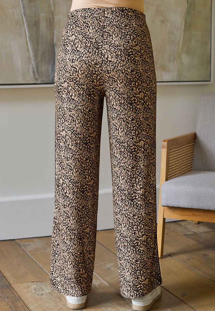 Fia Wide Leg Ponte Trouser - Animal Print Back View