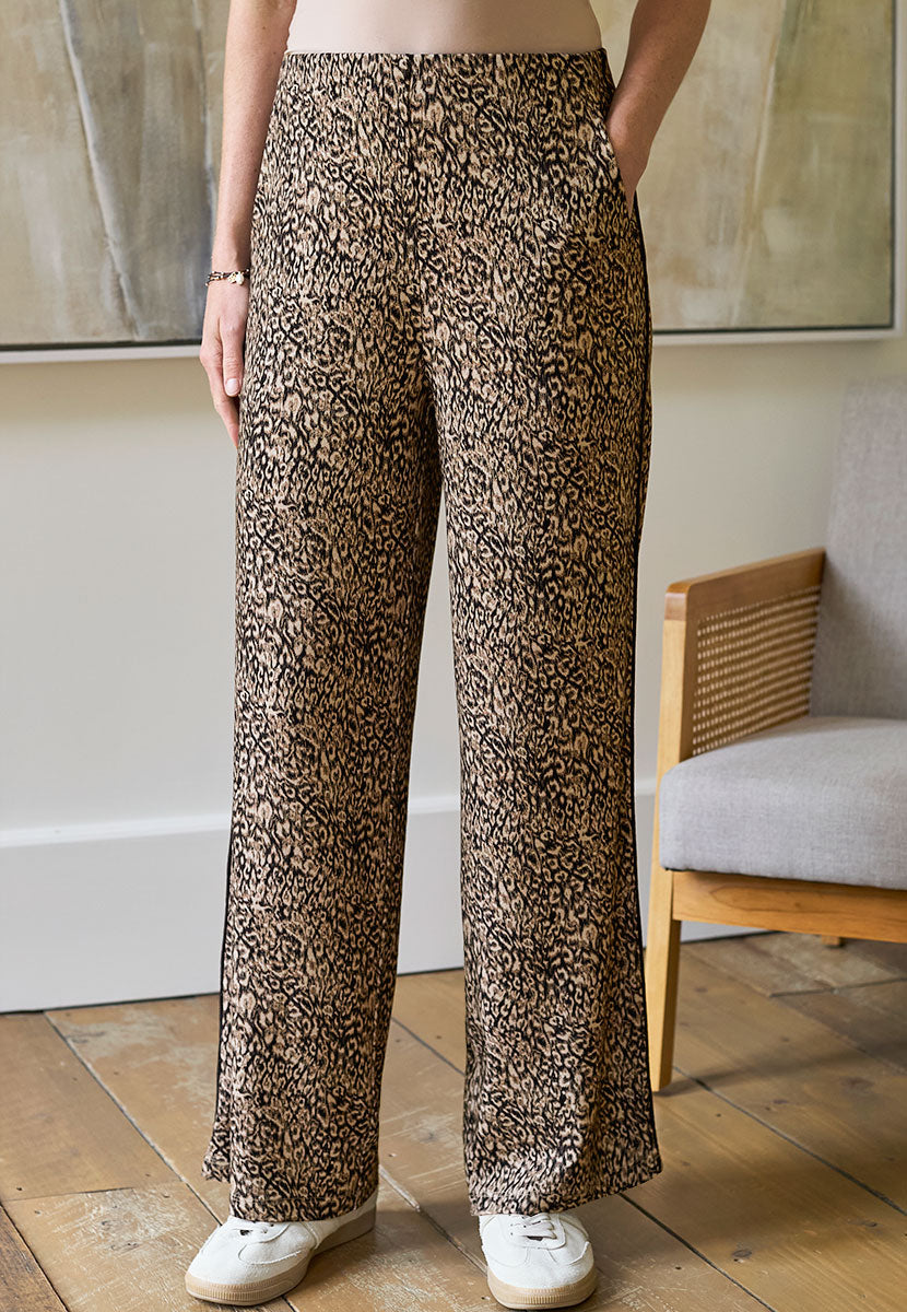 Fia Wide Leg Ponte Trouser - Animal Print Front Alt View