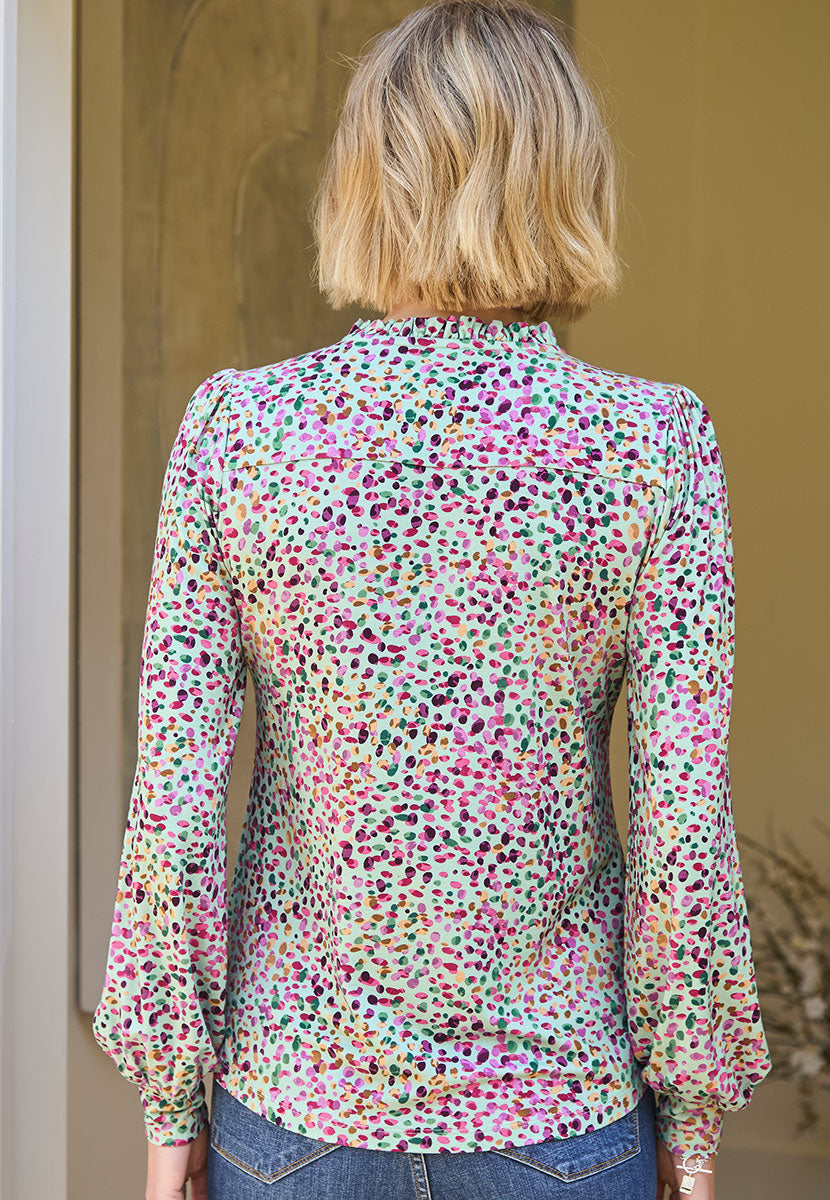 Fifi Long Sleeve Jersey Blouse - Multi Spot Back View