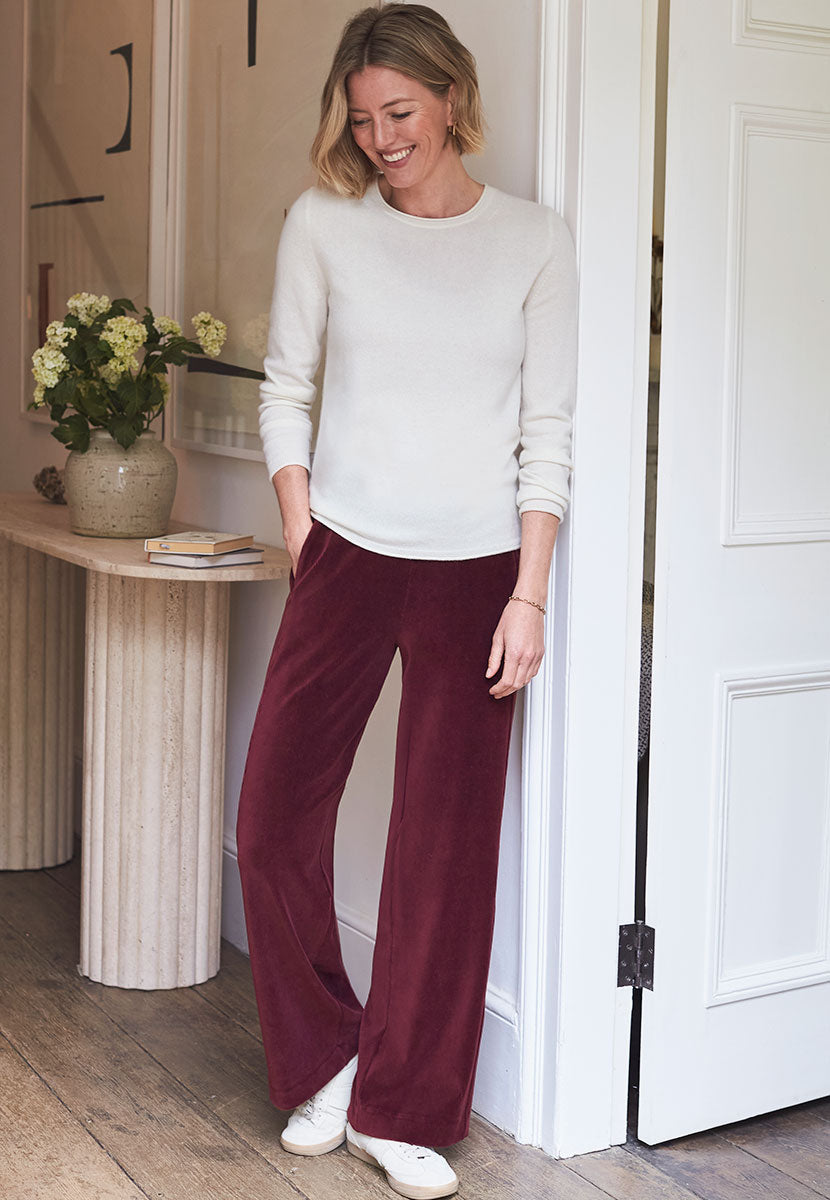 Fiona Cord Velour Trouser Berry Front View