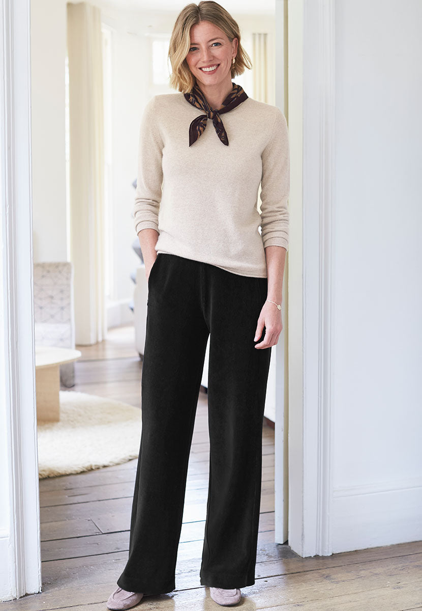 Fiona Cord Velour Trouser Black Front View