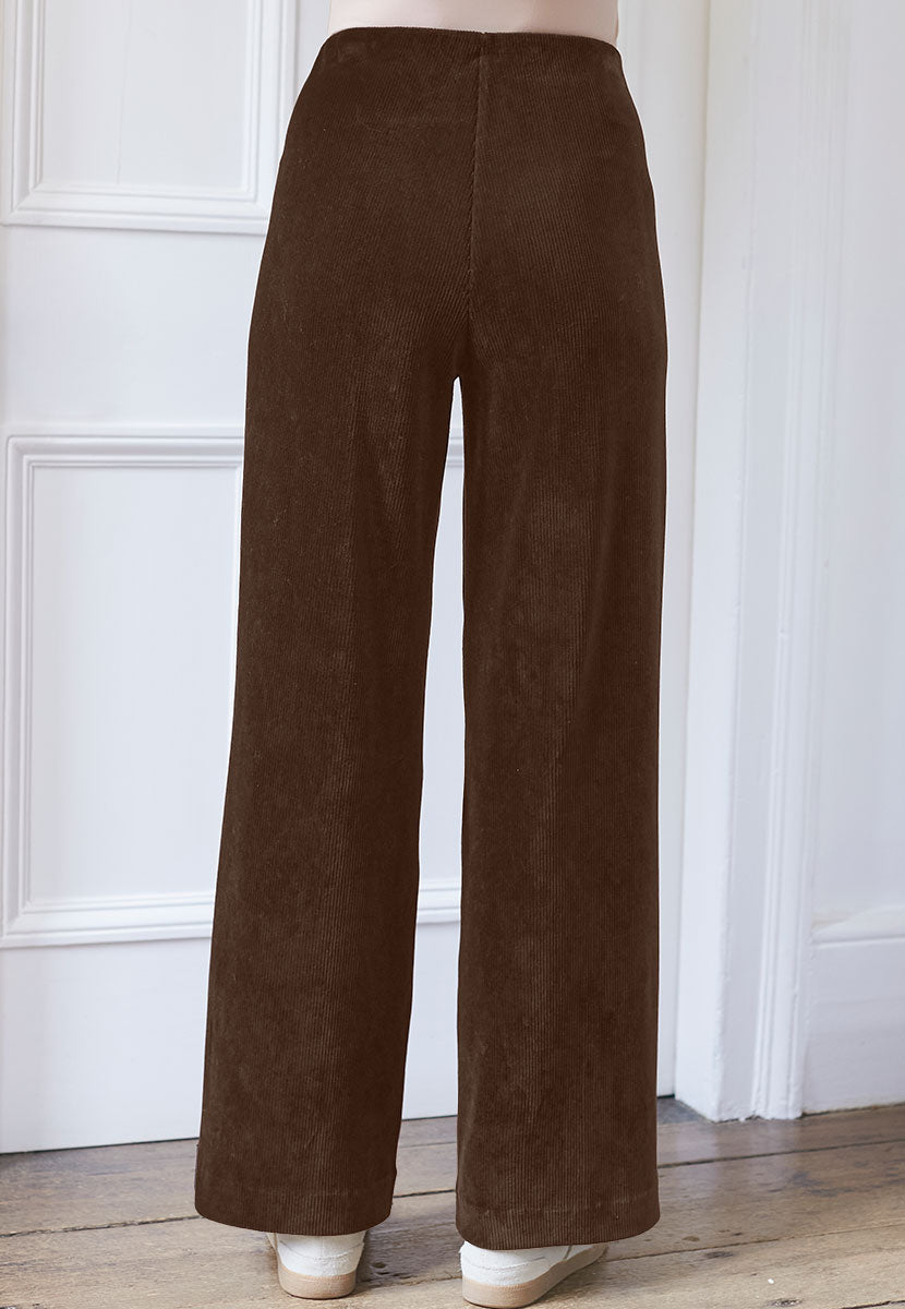 Fiona Wide Leg Cord Velour - Chocolate Back View