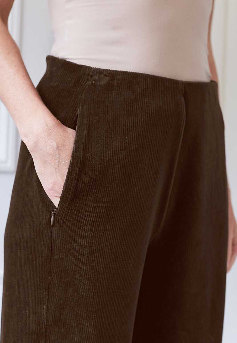 Fiona Wide Leg Cord Velour - Chocolate Detail View