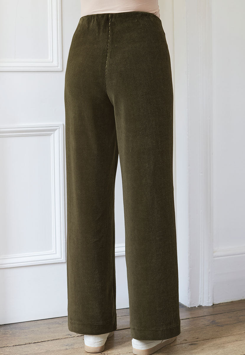Fiona Wide Leg Cord Velour - Deep Fern Back view