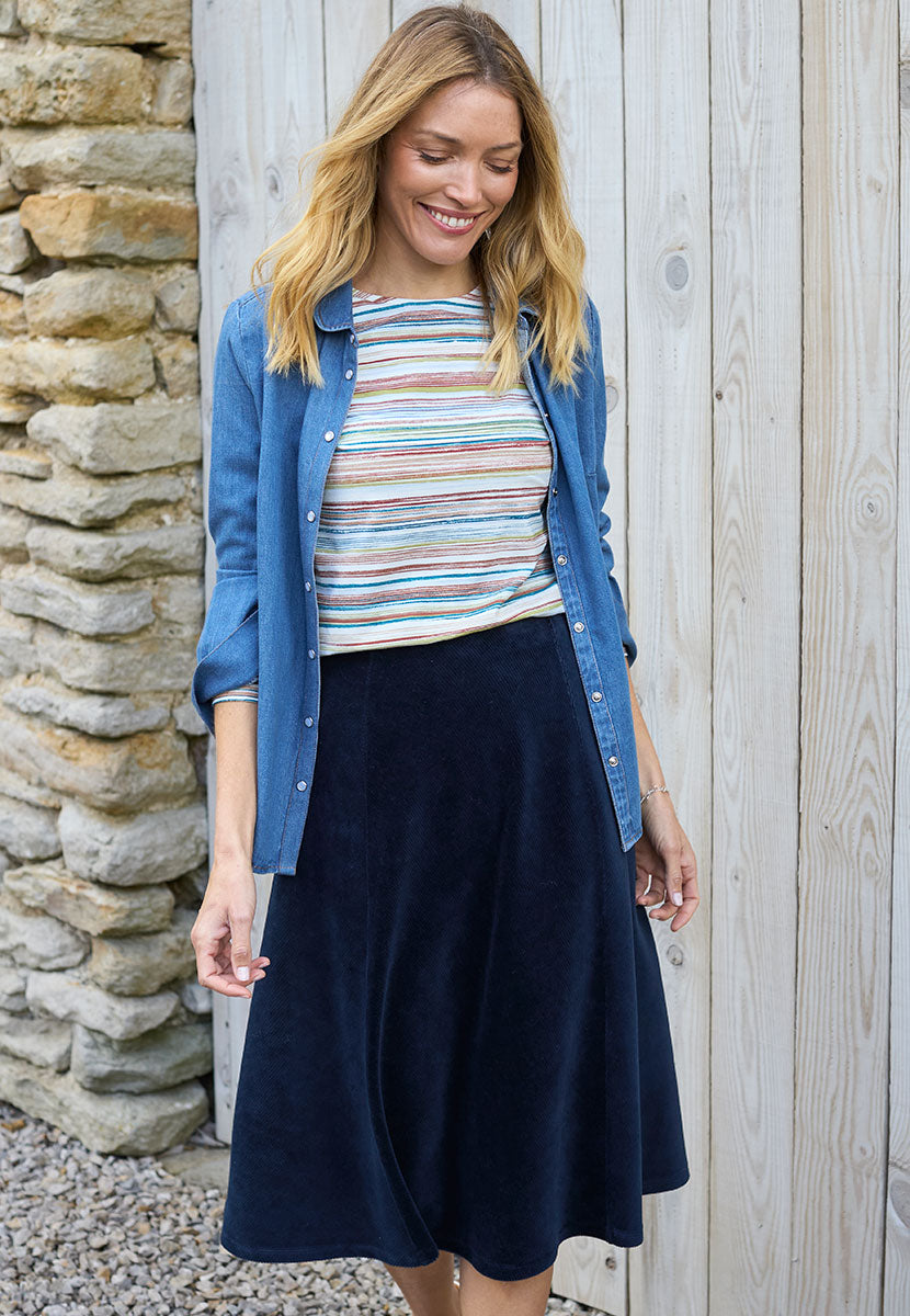 Fiona Pull on Cord Skirt - Navy Alternative View