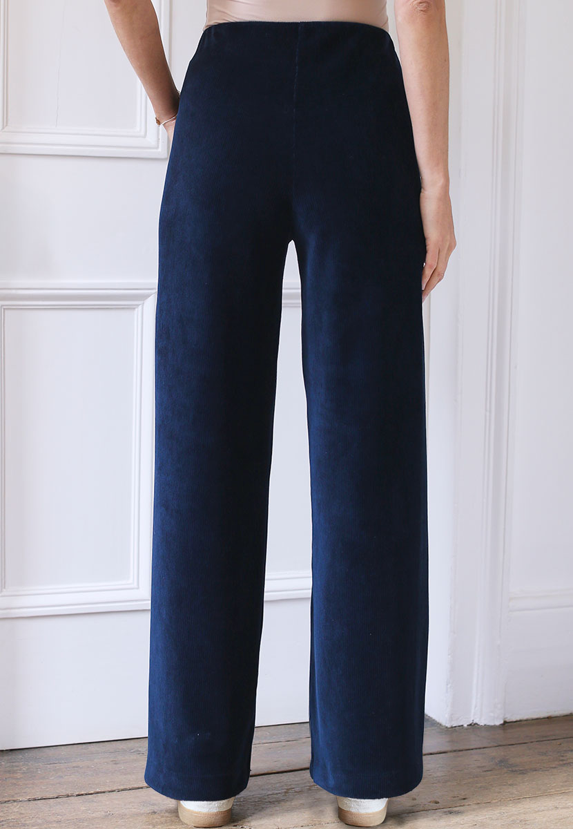 Fiona Wide Leg Cord Velour - Navy Back View