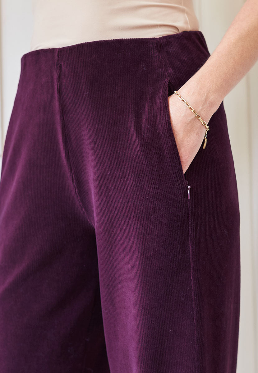 Fiona Cord Velour Trouser Plum Detail View