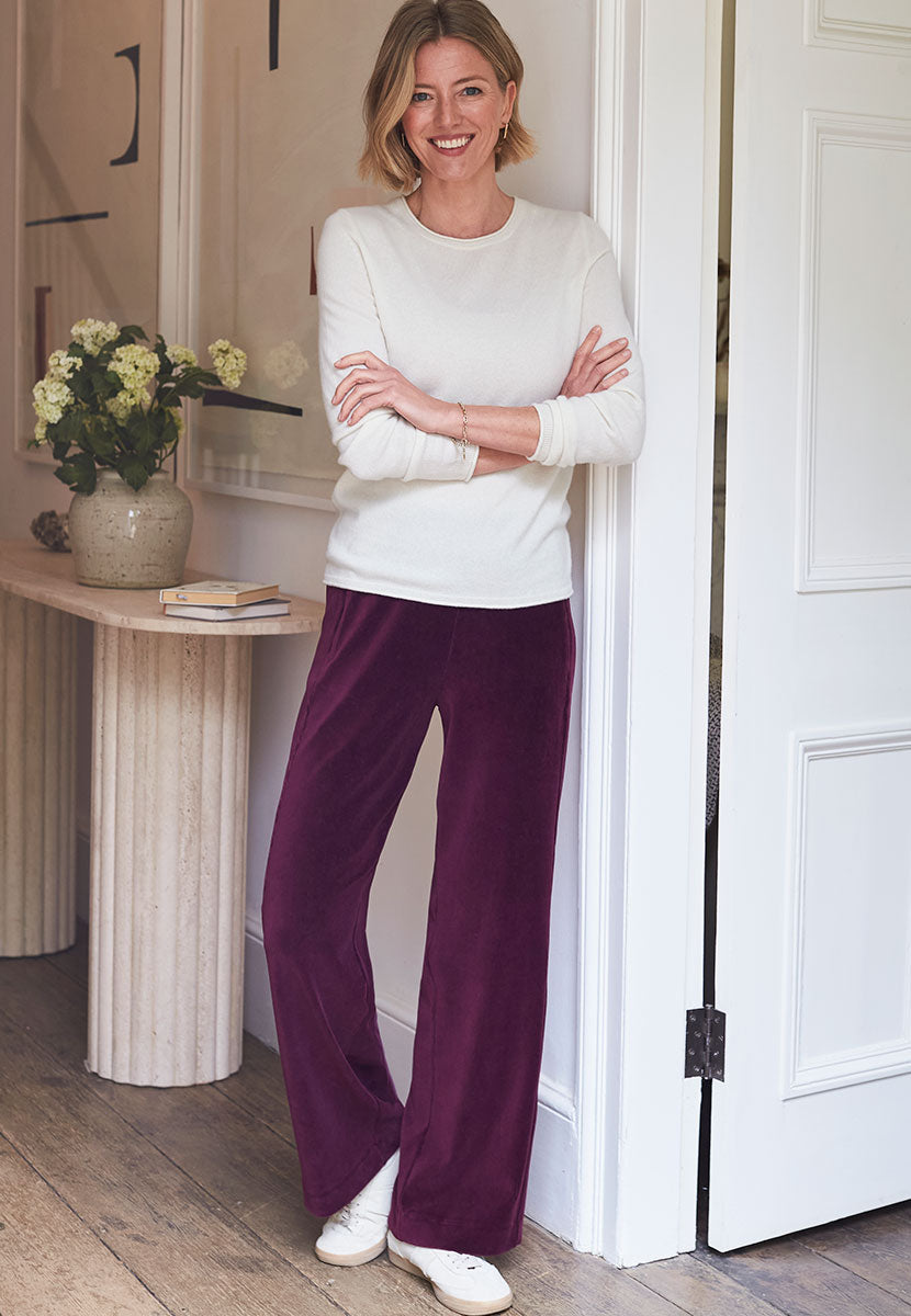 Fiona Cord Velour Trouser Plum Front View