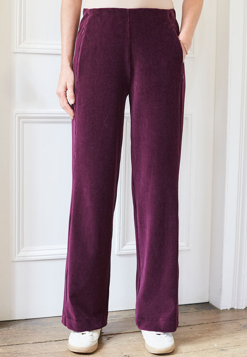 Fiona Cord Velour Trouser Plum Alternative View