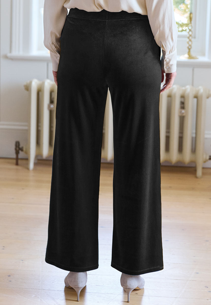 Frankie Wide Leg Velour Trouser - Black Back View