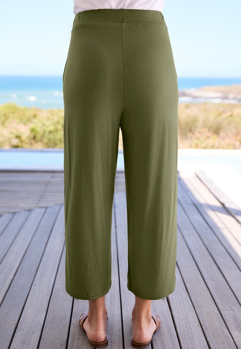 Frankie Wide Leg Cropped Trouser - Khaki