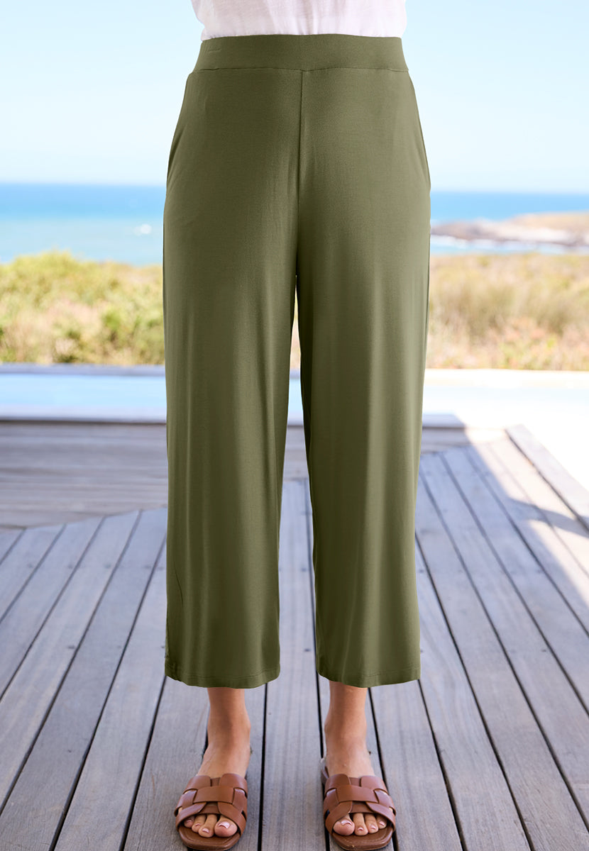 Frankie Wide Leg Cropped Trouser - Khaki