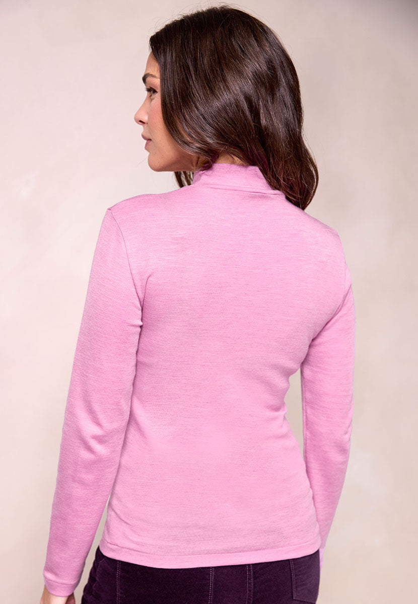Gaia Turtle Neck Long Sleeve Merino Silk Top - Peony