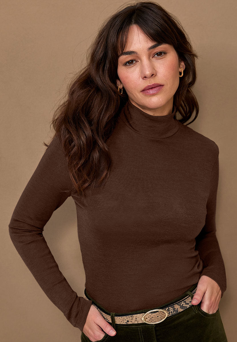 Gaia Merino Top Praline Front View