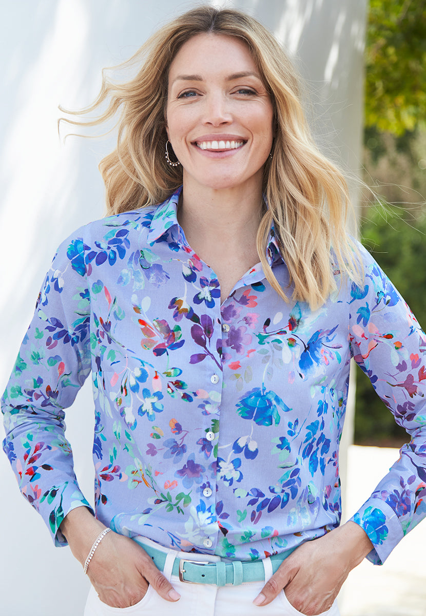 Georgia Long Sleeve Button Through Cotton Shirt - Bolseno Print