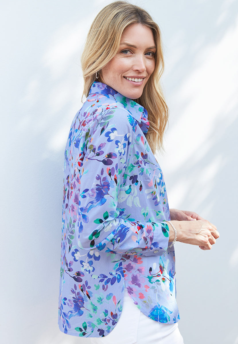 Georgia Long Sleeve Button Through Cotton Shirt - Bolseno Print