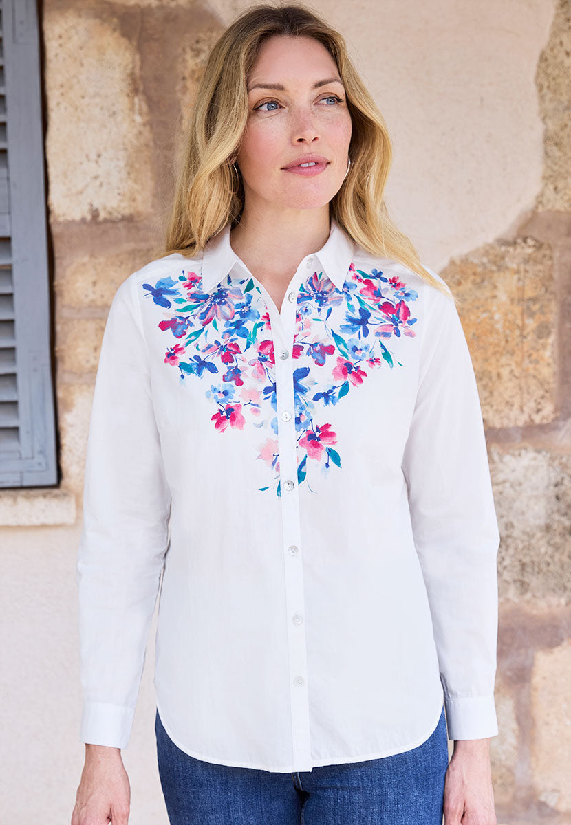 Georgia Long Sleeve Button Through Cotton Shirt - Sevilla Print