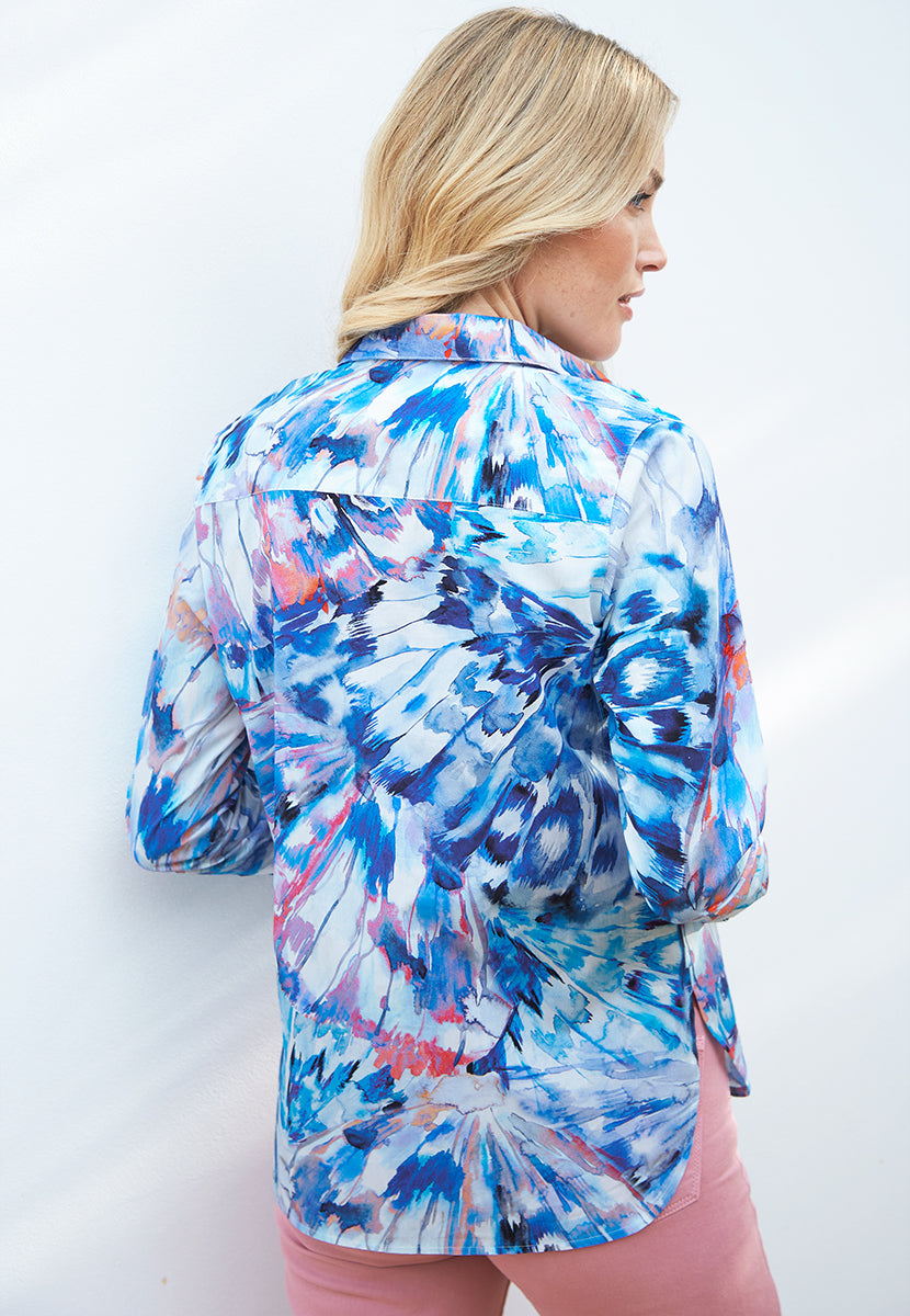 Georgia Long Sleeve Button Through Cotton Shirt - Trasimeno Print