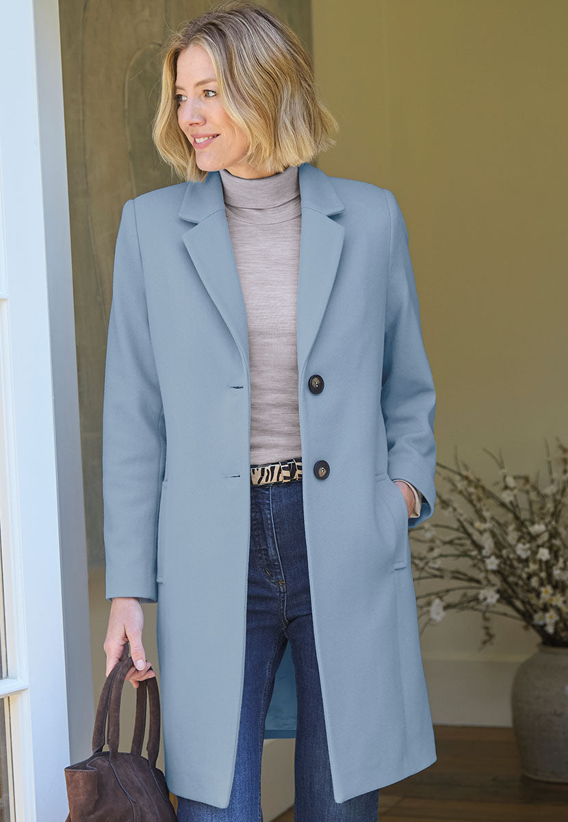 Georgie Tailored Coat - Soft Blue Front View