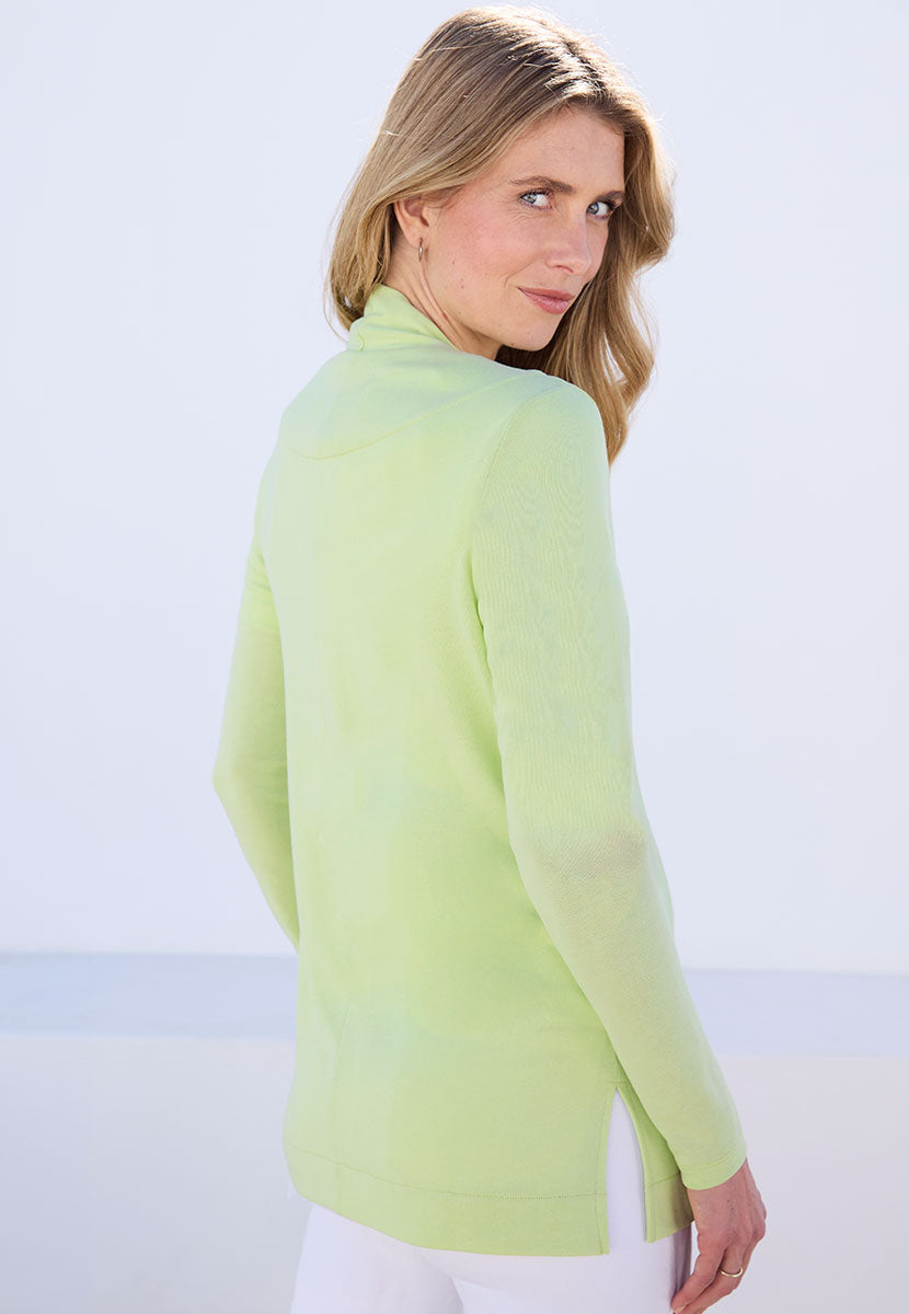 Gianna Long Sleeve Jersey Cardigan   - Limeade Green Light Weight Effortless Layering Back View 