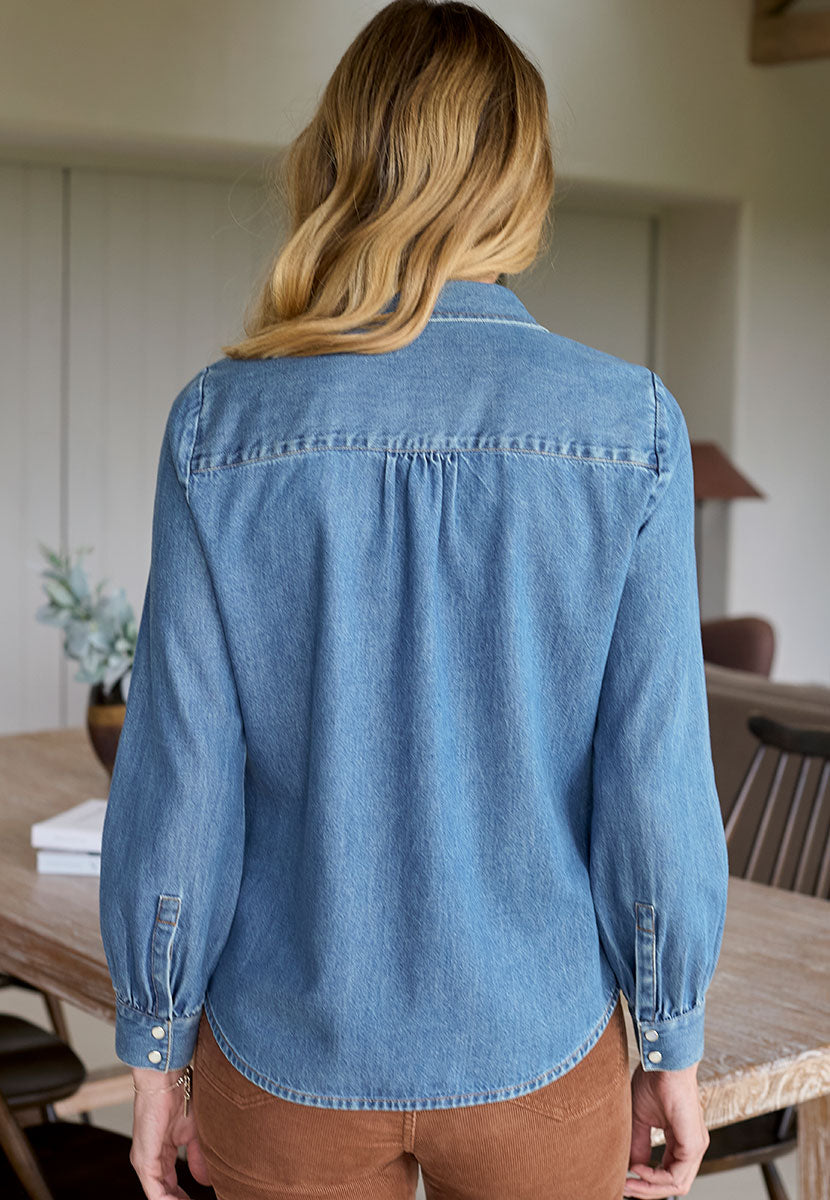 Giovanna Button Through Denim Shirt - Mid Denim
