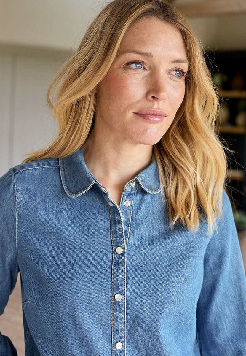 Giovanna Button Through Denim Shirt - Mid Denim