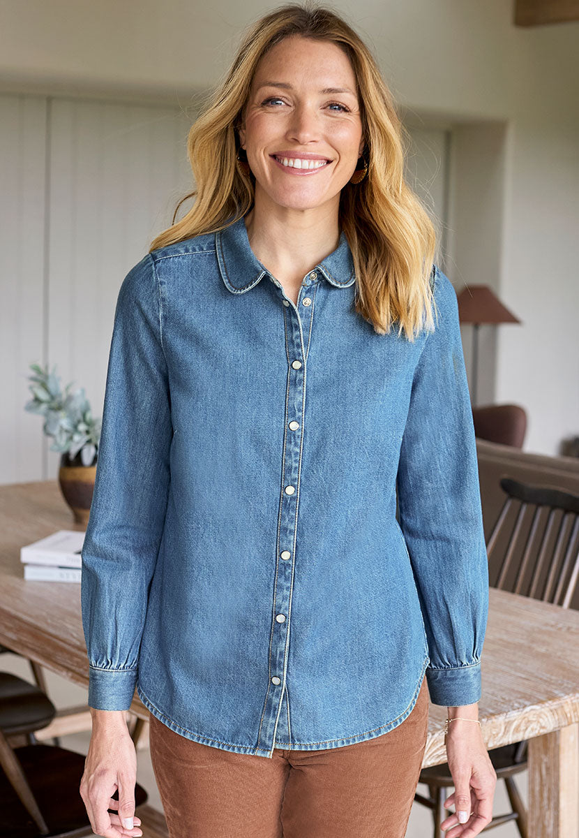 Giovanna Button Through Denim Shirt - Mid Denim