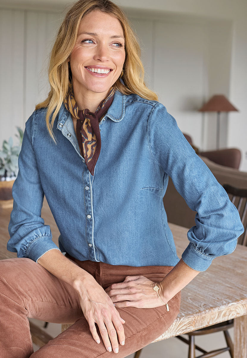 Giovanna Button Through Denim Shirt - Mid Denim