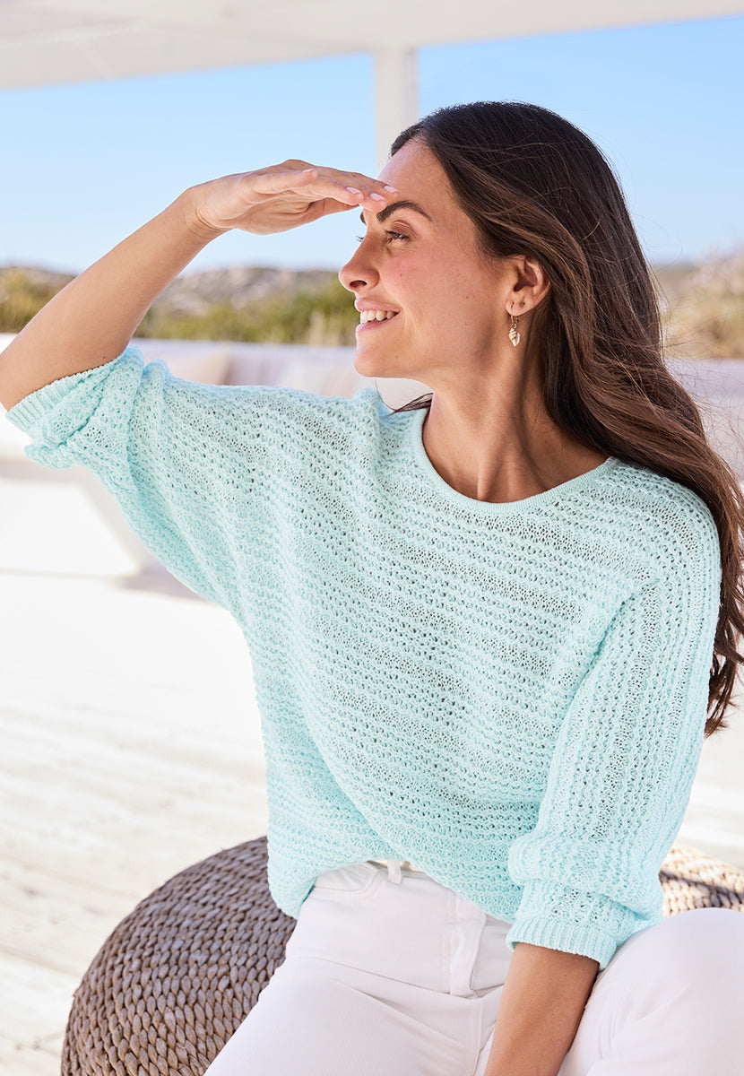 Giselle 3/4 Sleeve Boat Neck Knit Jumper - Spring Aqua Front Alt 2 View
